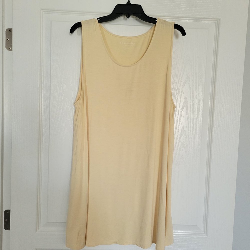 Soft Surroundings Tank Top, Long, Flowy Swing Style, Tan/Cream, Size 1X